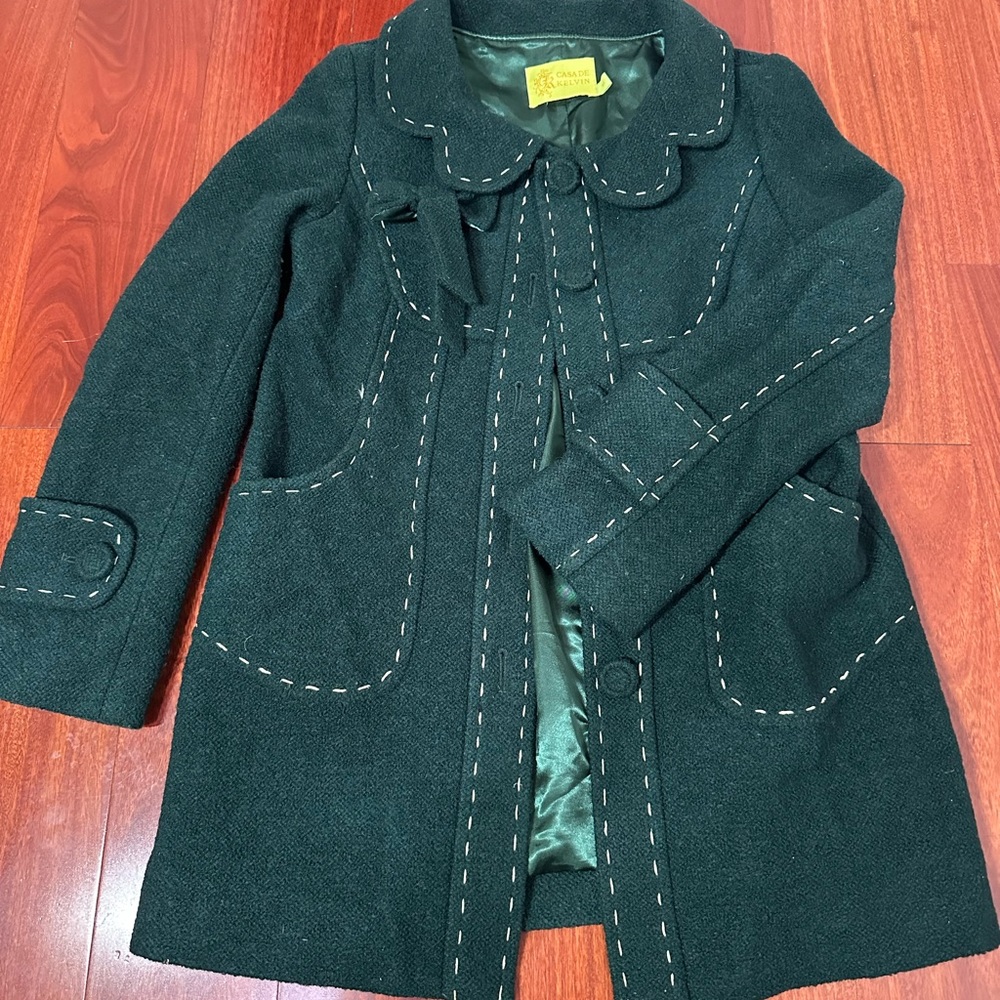 Retro green Mary Jane jacket coat wool-blend 80s Korean